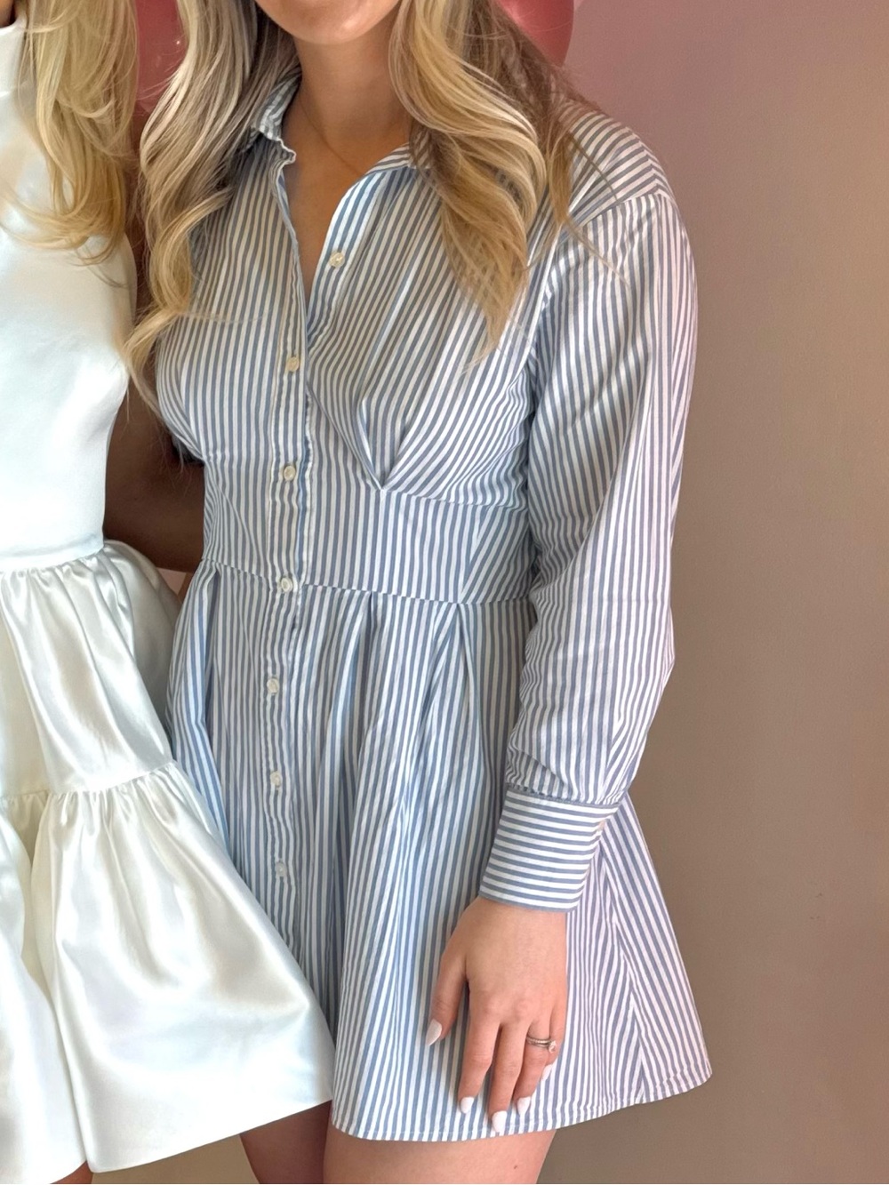 Abercrombie & Fitch Blue and White Striped Mini Shirt Dress